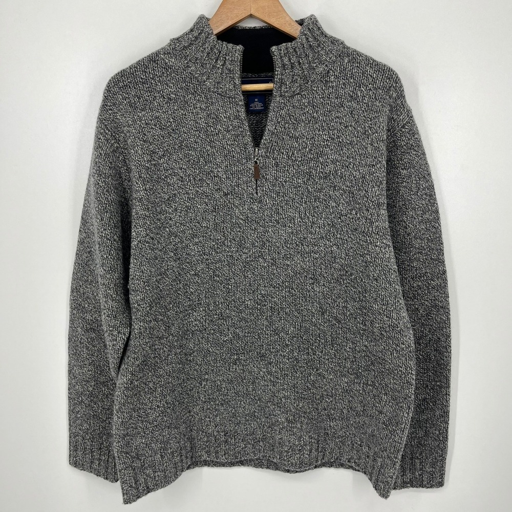 Davis & Squire Mens Grey 100% Lambswool Quarter Zip Sweater Elbow Patches M